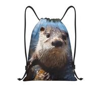 peiyeety Drawstring Backpack Sports Gym Bags Draw String Bag for Women Men Otter Playing in The Water Drawstring Bags Sackpack