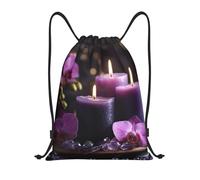peiyeety Drawstring Backpack Sports Gym Bags Draw String Bag for Women Men Purple flowers and candles Drawstring Bags Sackpack