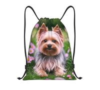 peiyeety Drawstring Backpack Sports Gym Bags Draw String Bag for Women Men Yorkie Floral Drawstring Bags Sackpack