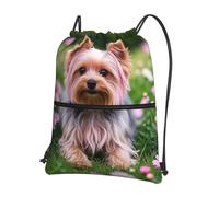 peiyeety Drawstring Backpack Sports Gym Bags Yorkie Floral Drawstring Bags Sackpack Draw String Bag for Women Men