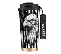 peiyeety Eagle American Flag 316 Insulated Mug 17oz Stainless Steel Coffee Tumbler Spill Proof Lid for Hot Cold Drinks