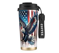 peiyeety Eagle American Flag 316 Insulated Mug 17oz Stainless Steel Coffee Tumbler Spill Proof Lid for Hot Cold Drinks