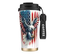 peiyeety Eagle American Flag 316 Insulated Mug 17oz Stainless Steel Coffee Tumbler Spill Proof Lid for Hot Cold Drinks