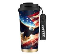 peiyeety Eagle American Flag 316 Insulated Mug 17oz Stainless Steel Coffee Tumbler Spill Proof Lid for Hot Cold Drinks