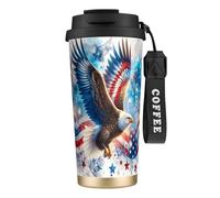 peiyeety Eagle American Flag 316 Insulated Mug 17oz Stainless Steel Coffee Tumbler Spill Proof Lid for Hot Cold Drinks
