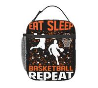 peiyeety Eat Sleep Basketball Repeat Portable Lunch Bag Reusable Zipper Closure Leakproof Lunch Box for Work Office Picnic