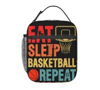 peiyeety Eat Sleep Basketball Repeat Portable Lunch Bag Reusable Zipper Closure Leakproof Lunch Box for Work Office Picnic