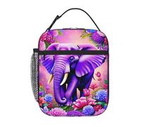 peiyeety Elephant Flower Purple Artistic India Lunch Box Reusable Leak-Proof Portable Insulated Picnic Office Hiking Fishing Lunch Bag