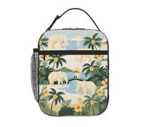 peiyeety Elephants Tropical Landscape Pattern Lunch Box Reusable Leak-Proof Portable Insulated Picnic Office Hiking Fishing Lunch Bag