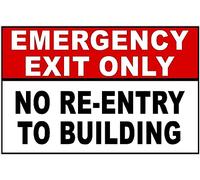 peiyeety Emergency Exit Only No Re-Entry to Building Metal Tin Sign, Durable Waterproof Rustproof Wall Decor with Clear Print, Easy to Mount for Facility, Public Area, Safety Reminder, 12×16 Inch