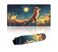 peiyeety Enchanting Fox & Sunflower Gaming Mouse Pad 24L×12W inch Extended Large Laptop Keyboard Non-Slip Rubber Base with Stitched Edges for Home Office Computer