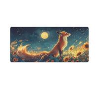peiyeety Enchanting Fox & Sunflower Gaming Mouse Pad 36L×16W inch Extended Large Laptop Keyboard Non-Slip Rubber Base with Stitched Edges for Home Office Computer