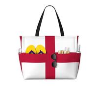 peiyeety England Flag Large Beach Tote Bag For Women With Zipper & Wet Pocket, Lightweight Foldable Gym Tote For Travel, Grocery, Swim, Sports