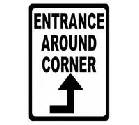 peiyeety Entrance Around Corner Tin Sign 12x8 Inch, Black and White Directional Metal Wall Sign, Easy-to-Read Notice Plaque for Office, Business, Storefront, Warehouse, Home Decor Gift