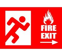 peiyeety Fire Exit Tin Sign 12x8 Inch, Red and White Emergency Exit Metal Wall Decor with Running Man, Flame Icon and Right Arrow, Safety Sign for Home, Office, Shop, Garage