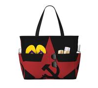 peiyeety Flag Soviet Union Ussr Hammer And Sickle Large Beach Tote Bag For Women With Zipper & Wet Pocket, Lightweight Foldable Gym Tote For Travel, Grocery, Swim, Sports