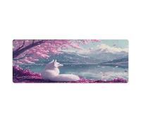 peiyeety Fox & Cherry Blossom Large Extended Gaming Mouse Pad 31.5"x12" - XXL Computer Desk Mat for Keyboard and Mouse - Non-Slip Rubber Base & Durable Stitched Edges