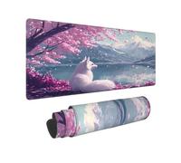peiyeety Fox & Cherry Blossom XXL Gaming Mouse Pad 31.5 X 12 in, Extended Large Desk Mat for Keyboard and Mouse, Non-Slip Rubber Base, Waterproof Stitched Edges Mousepad for Computer, Office & Gaming