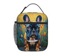 peiyeety French Bulldog Tulips Lunch Box Reusable Leak-Proof Portable Insulated Picnic Office Hiking Fishing Lunch Bag