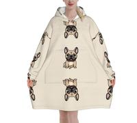 peiyeety French Bulldog,Women's Oversized Wearable Blanket Hoodie, Sweatshirt,Flannel Pullover Blanket