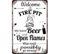peiyeety Funny Retro Tin Sign Welcome to The Fire Pit Sign Open Flames Backyard Outdoor Camping Funny Vintage Retro Home Cabin Outside Wall Decor Firepit Camper 12x8 inch