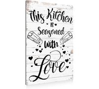 peiyeety Funny This Kitchen Is Seasoned With Love Metal Tin Sign Wall Art Decor Farmhouse Rustic When Life Gives You Lemons Sign For Home Decor Gift For Women Men 8x12 Inch