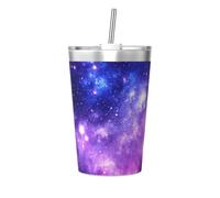 peiyeety Galaxy Purple Insulated Tumblers and Straw 12 Oz Stainless Steel Tumbler Cups with Lid for Hot and Cold Drinks