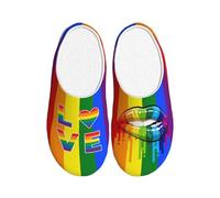 peiyeety Gay Pride Flag Plush Slipper Men Woman Flannel Cotton Shoe House Casual Slides Slippers Warm Shoes Anti Skid Footwear
