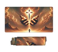 peiyeety Glowing Cross Holy Atmosphere Extended Gaming Mouse Pad 30 X 16, Large Desk Mat for Keyboard and Mouse, Waterproof Office Desk Pad, Non?Slip Rubber Base, Stitched Edges