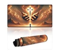peiyeety Glowing Cross & Holy Atmosphere Large Extended Gaming Mouse Pad 24"x12" - XXL Computer Desk Mat for Keyboard and Mouse - Non-Slip Rubber Base & Durable Stitched Edges