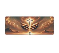 peiyeety Glowing Cross & Holy Atmosphere Large Extended Gaming Mouse Pad 31.5"x12" - XXL Computer Desk Mat for Keyboard and Mouse - Non-Slip Rubber Base & Durable Stitched Edges