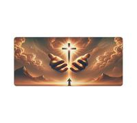 peiyeety Glowing Cross & Holy Atmosphere Large Extended Gaming Mouse Pad 36"x16" - XXL Computer Desk Mat for Keyboard and Mouse - Non-Slip Rubber Base & Durable Stitched Edges