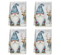 peiyeety Gnome Kitchen Towels Set of 2, Winter Cozy Reindeer Snowflakes Winter Blue Microfiber Quick Dry Stove Side Towel Holiday Kitchen Decor 16x26 Inch