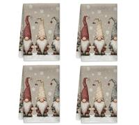 peiyeety Gnomes Kitchen Towels Set of 2, Winter Cozy Snowflakes Stars Winter Red Microfiber Quick Dry Dish Coths Home Decor 16x26 Inch