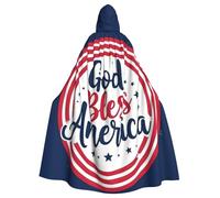 peiyeety God Bless America Patriotic Star Pattern Unisex Hooded Cloak Costume Cape for Halloween Vampire Witch Cosplay Wizard
