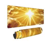 peiyeety Golden Cross Backdrop with Radiant Light & Heavenly Clouds XXL Gaming Mouse Pad 31.5 X 12 in, Extended Large Desk Mat for Keyboard and Mouse, Non-Slip Rubber Base