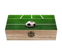 peiyeety Green Grass Field Soccer Playground The Ball Wooden Storage Box Home Keepsakes Boxes With Hinged Lid Vintage Decorative Gift For Photos Jewelry Home Decoration