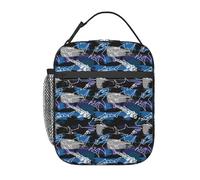 peiyeety Grunge Shark Music Notes Graffiti Portable Lunch Bag Reusable Zipper Closure Leakproof Lunch Box for Work Office Picnic