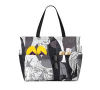 peiyeety Guernica Spain Bombing During The Spanish Civil War Large Beach Tote Bag For Women With Zipper & Wet Pocket, Lightweight Foldable Gym Tote For Travel, Grocery, Swim, Sports