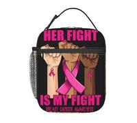 peiyeety Her Fight is My Fight Breast Cancer Awareness Month Portable Lunch Bag Reusable Zipper Closure Leakproof Lunch Box for Work Office Picnic