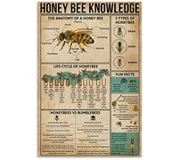 peiyeety Honey Bee Knowledge Metal Tin Signs 3 Types Of Honeybee Information Retro Poster Popular Science Educational Charts Wall Plaques Decor For Home Classroom Room Office 12x18 Inch
