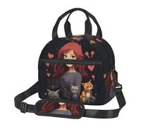 peiyeety Insulated Lunch Bag A Girl who Loves Cats Lunch Box for Women Men Reusable Leakproof Cooler Bag for Office Picnic