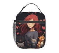 peiyeety Insulated Lunch Bag A Girl who Loves Cats Lunch Box for Women Men Reusable Leakproof Cooler Bag for Office Picnic