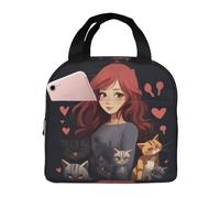 peiyeety Insulated Lunch Bag A Girl who Loves Cats Lunch Box for Women Men Reusable Leakproof Cooler Bag for Office Picnic