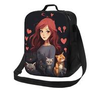 peiyeety Insulated Lunch Bag A Girl who Loves Cats Lunch Box for Women Men Reusable Leakproof Cooler Bag for Office Picnic