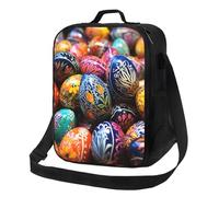 peiyeety Insulated Lunch Bag Colorful Hand Painted Easter Eggs Lunch Box for Women Men Reusable Leakproof Cooler Bag for Office Picnic
