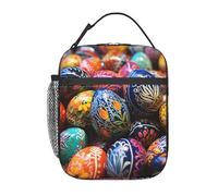 peiyeety Insulated Lunch Bag Colorful Hand Painted Easter Eggs Lunch Box for Women Men Reusable Leakproof Cooler Bag for Office Picnic