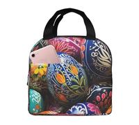 peiyeety Insulated Lunch Bag Colorful Hand Painted Easter Eggs Lunch Box for Women Men Reusable Leakproof Cooler Bag for Office Picnic