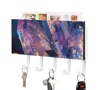 peiyeety Iridescent Crystal Rock Key Holder for Wall Adhesive Hanger with 5 Hooks Wall Mounted PU Leather Key Storage Organizer Towel Hook for Entryway Hallway Living Room Office