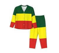 peiyeety Jamaica Flag Pajamas Set Women Long Sleeve Pj Sets Button Down Nightwear Casual Blouses Slacks Sleepwear Top Bottoms Red